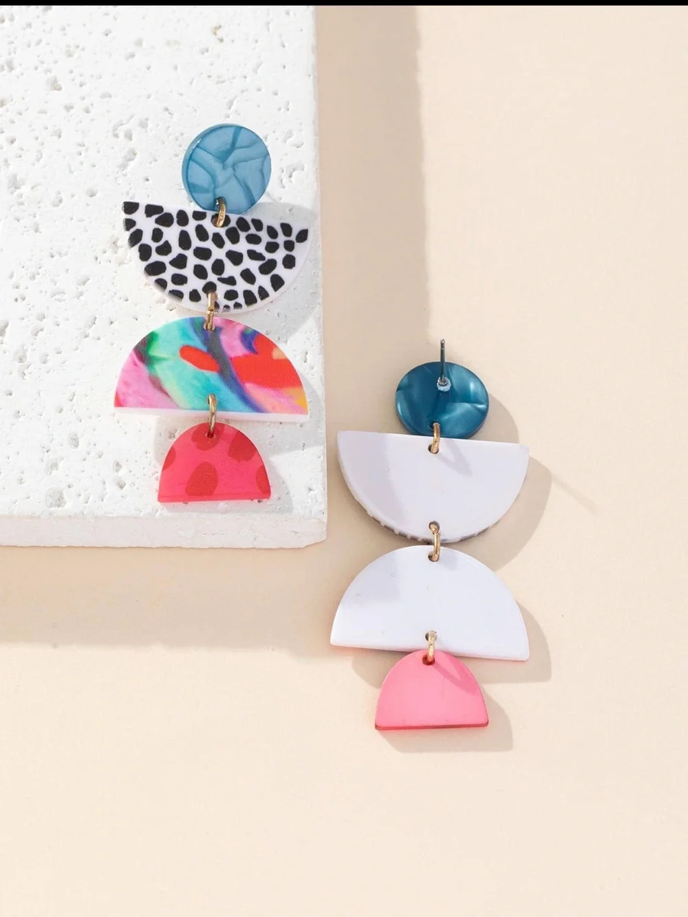 Colorblock Geometric Drop Earrings — Multicolor